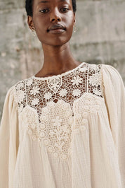 Louise Misha Riya Embroidered Blouse in Cream