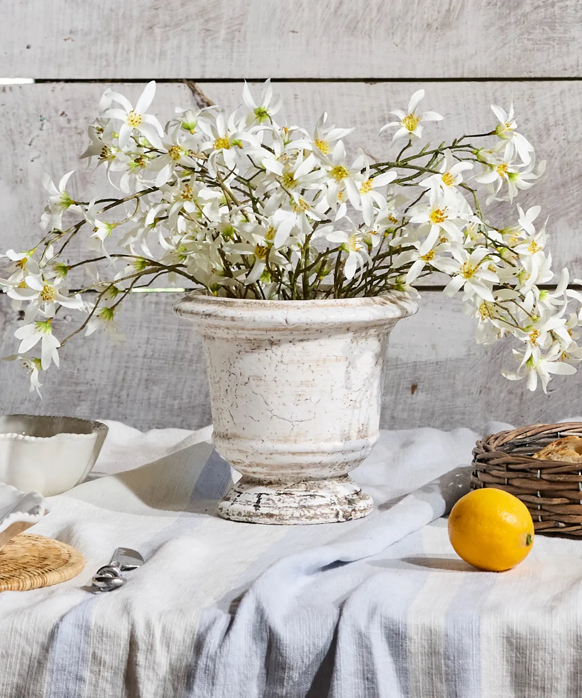 French Country Rustic White Urn Planter- Medium