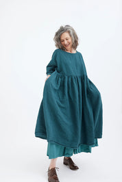Metta Melbourne Picnic Dress in Pebble Stripe Jade Linen