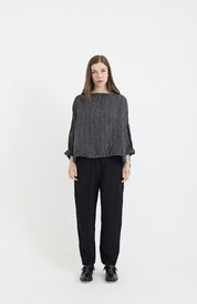 Metta Melbourne Sailor Boxy Top in Black Ticking Stripe Linen
