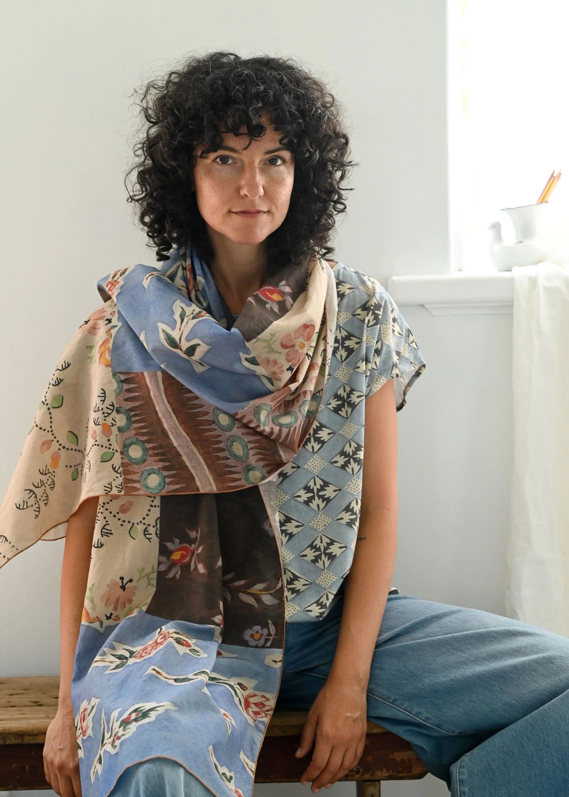 Lazybones Painted Pattern Silk Cotton Scarf