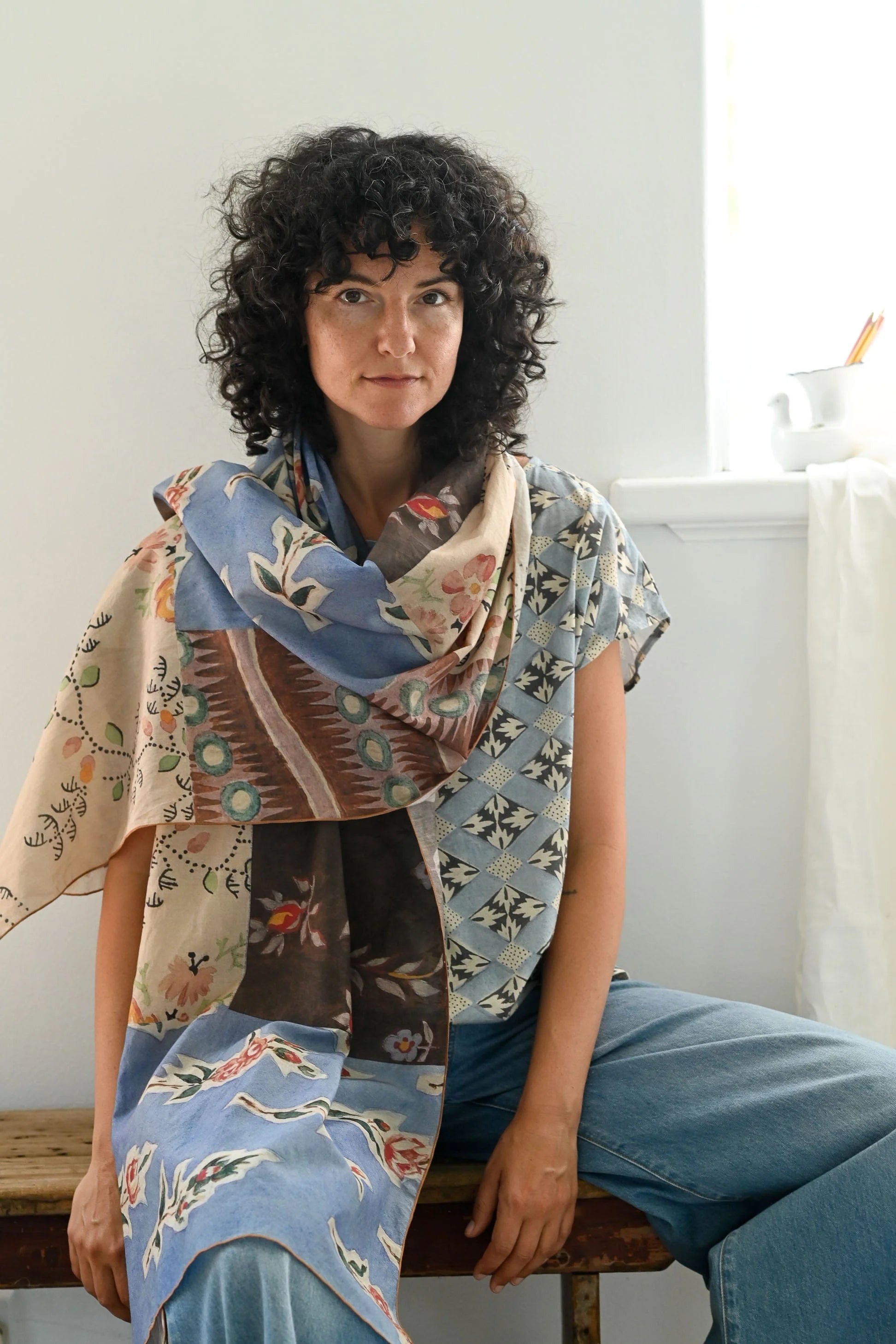 Lazybones Painted Pattern Silk Cotton Scarf