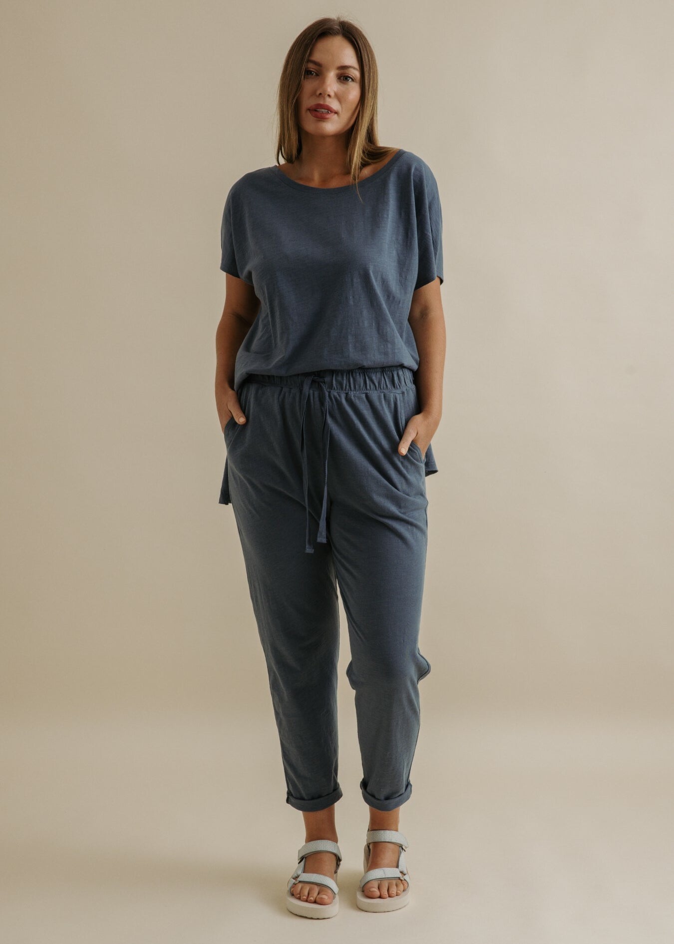 Talamaya Shoreline Relax Cotton Pant in Pool