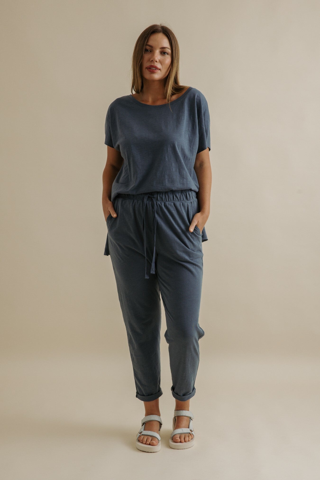 Talamaya Shoreline Relax Cotton Pant in Pool