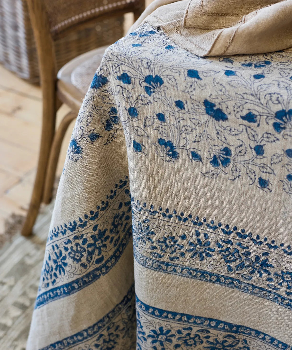 French Country-Sofia Floral Azure Linen Tablecloth