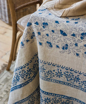 French Country-Sofia Floral Azure Linen Tablecloth