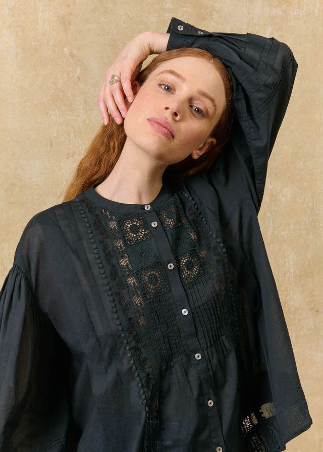 Louise Misha Sophie Blouse in Black Cotton Voile