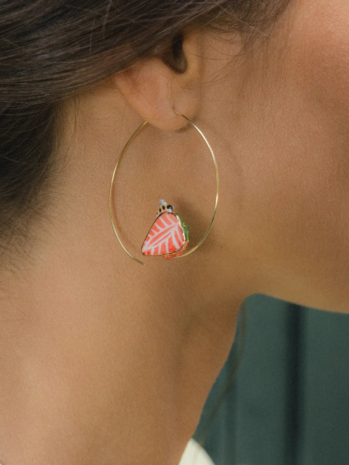 Nach Bijoux Strawberry & Bee Creole Hoop Earrings