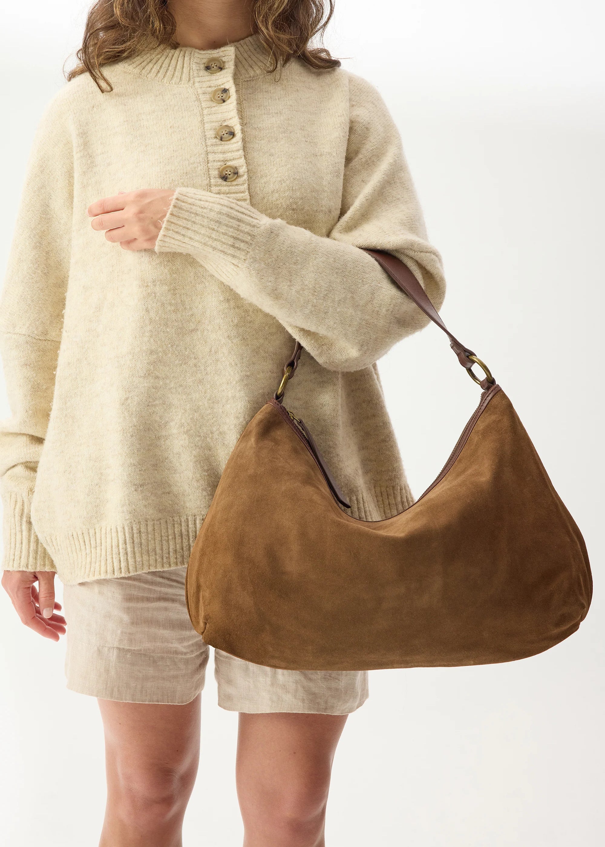 JuJu & Co Suede Slouchy Bag in Chestnut