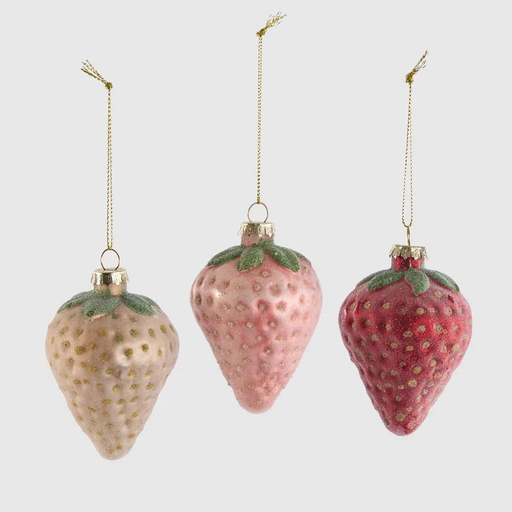 Vixen & Velvet Sugared Ombre Strawberry Decorations Set of 3