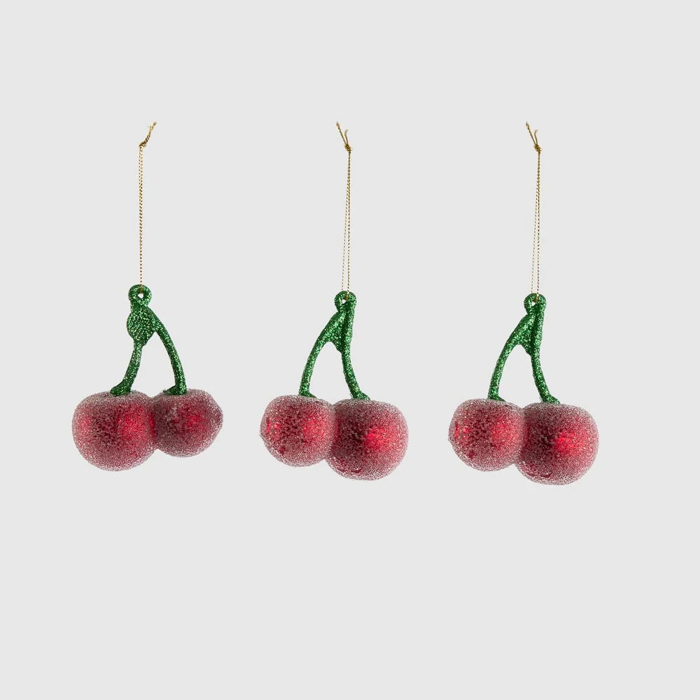 Vixen & Velvet Sugared Cherry Decorations- Set of 3