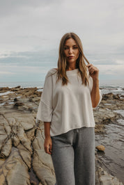Talamaya Retreat Cotton Twist Tee Pullover in Salt