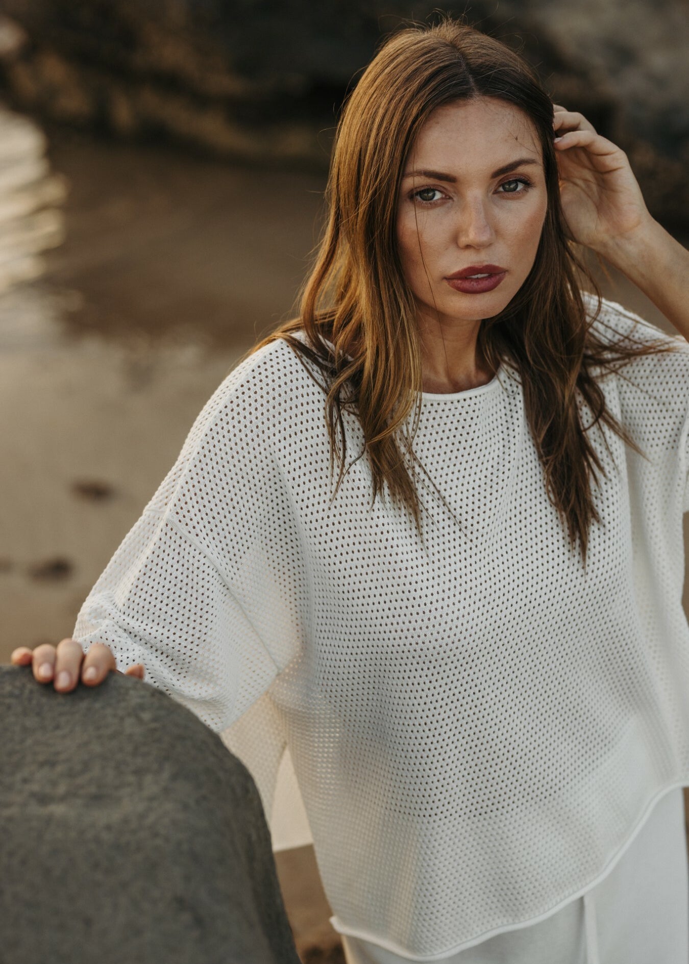 Talamaya Nautilus Shortsleeve Pullover in Milk