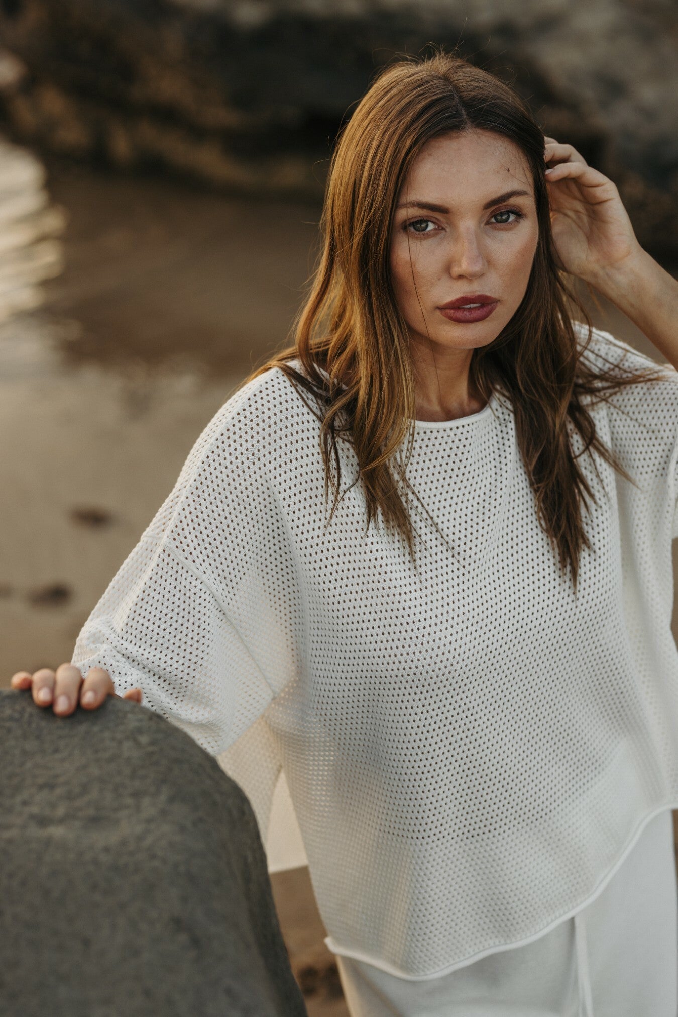 Talamaya Nautilus Shortsleeve Pullover in Milk
