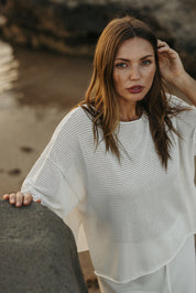Talamaya Nautilus Shortsleeve Pullover in Milk