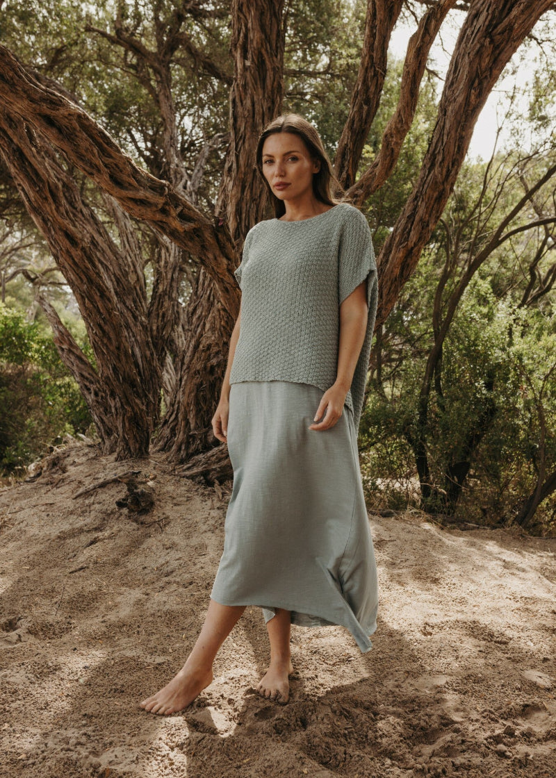 Talamaya Ladder Shortsleeve Pullover in Thyme
