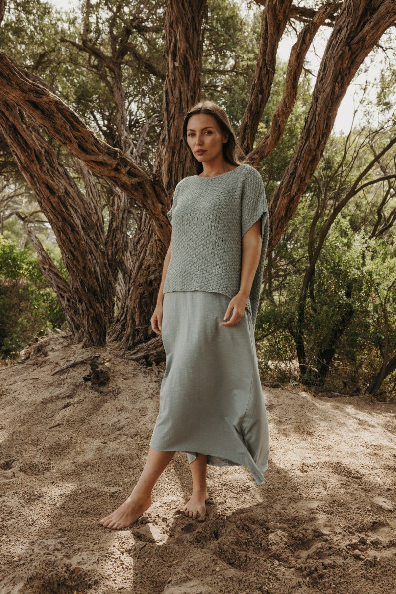 Talamaya Ladder Shortsleeve Pullover in Thyme
