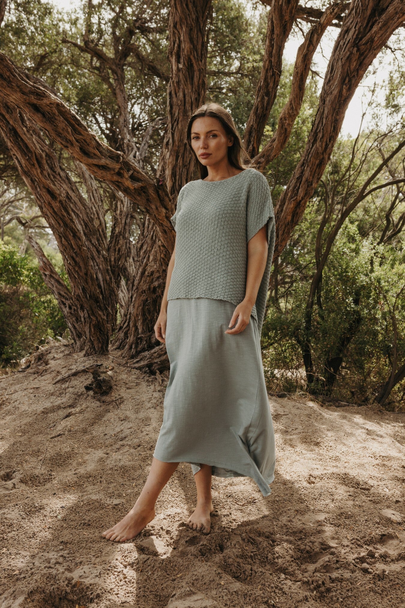 Talamaya Ladder Shortsleeve Pullover in Thyme