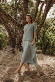 Talamaya Ladder Shortsleeve Pullover in Thyme
