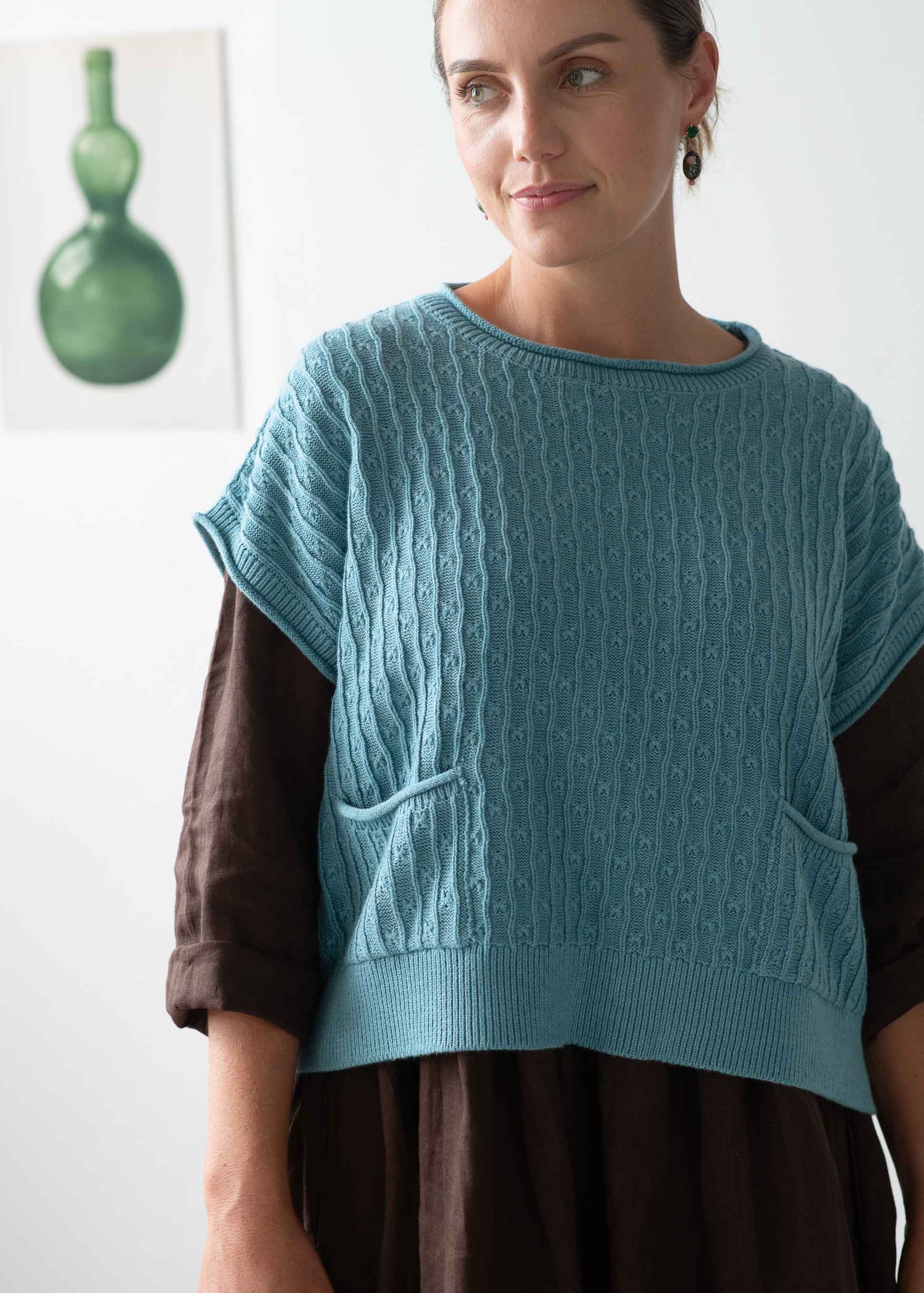 Lazybones Sunday Cotton Vest in Marine