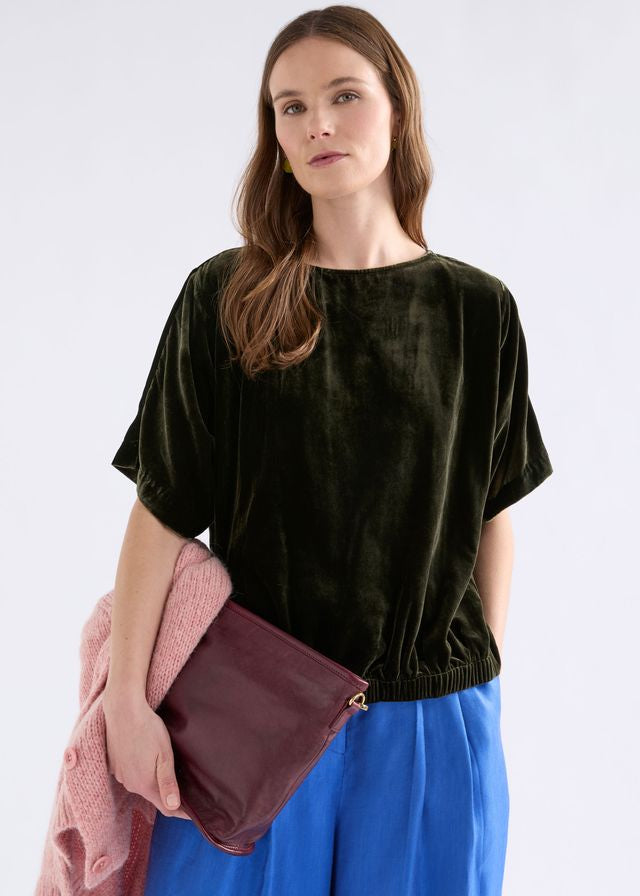 ELK Suuri Gathered Top in Dark Olive