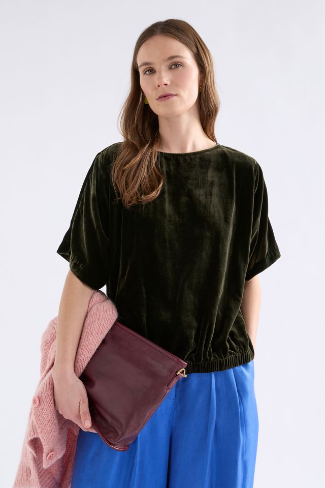 ELK Suuri Gathered Top in Dark Olive