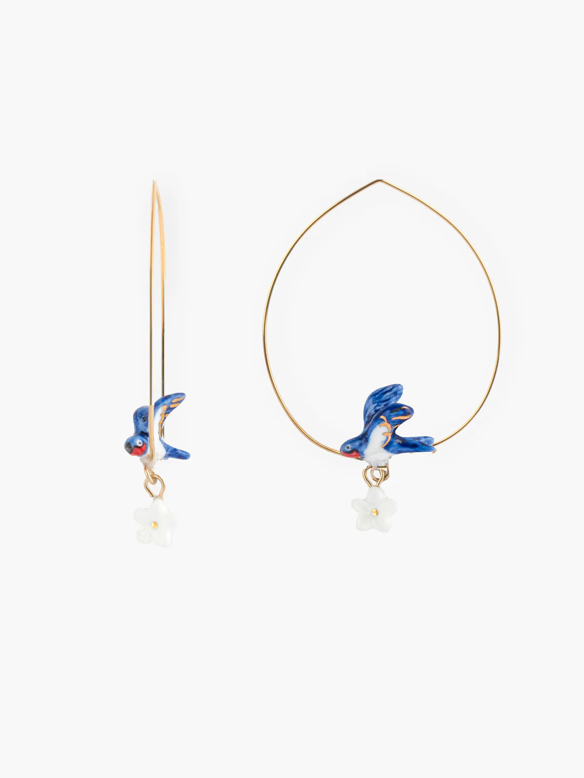 Swallow & Flower Hoop Earrings