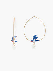 Swallow & Flower Hoop Earrings