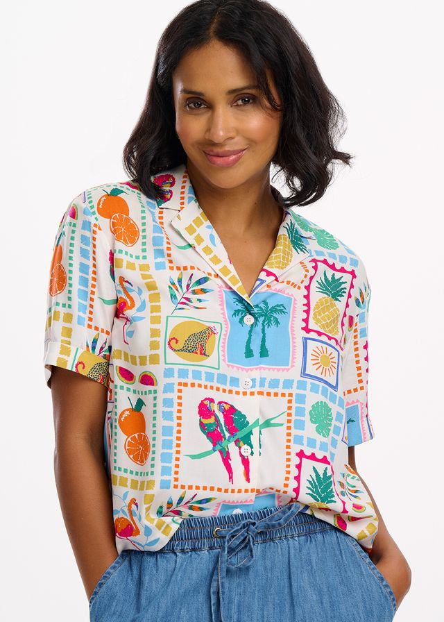 Sugarhill Brighton Odele Shirt in Off White Jungle Tile Print