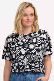Sugarhill Brighton Christina Folk Floral Top in Monochrome