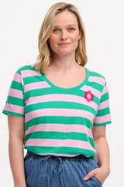 Sugarhill Brighton Sylvie Scoop Neck T-Shirt in Green/Pink Stripe