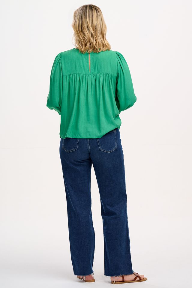 Hyma Embroidered Top- Green Leopard