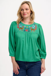 Sugarhill Brighton Hyma Embroidered Blouse in Green Leopard