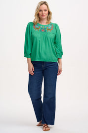 Hyma Embroidered Top- Green Leopard