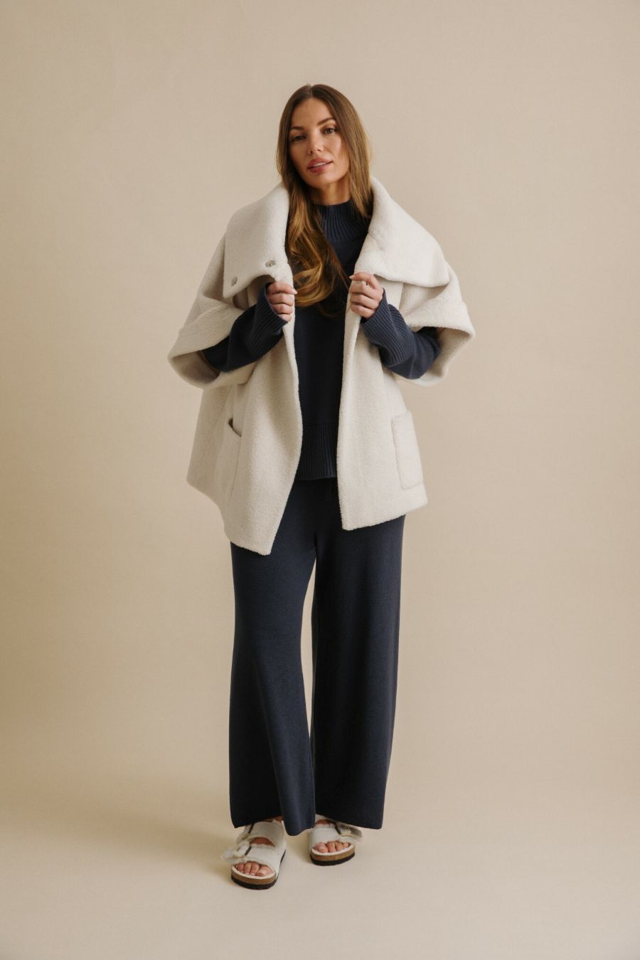 Sherpa Cuddle Coat- Chalk