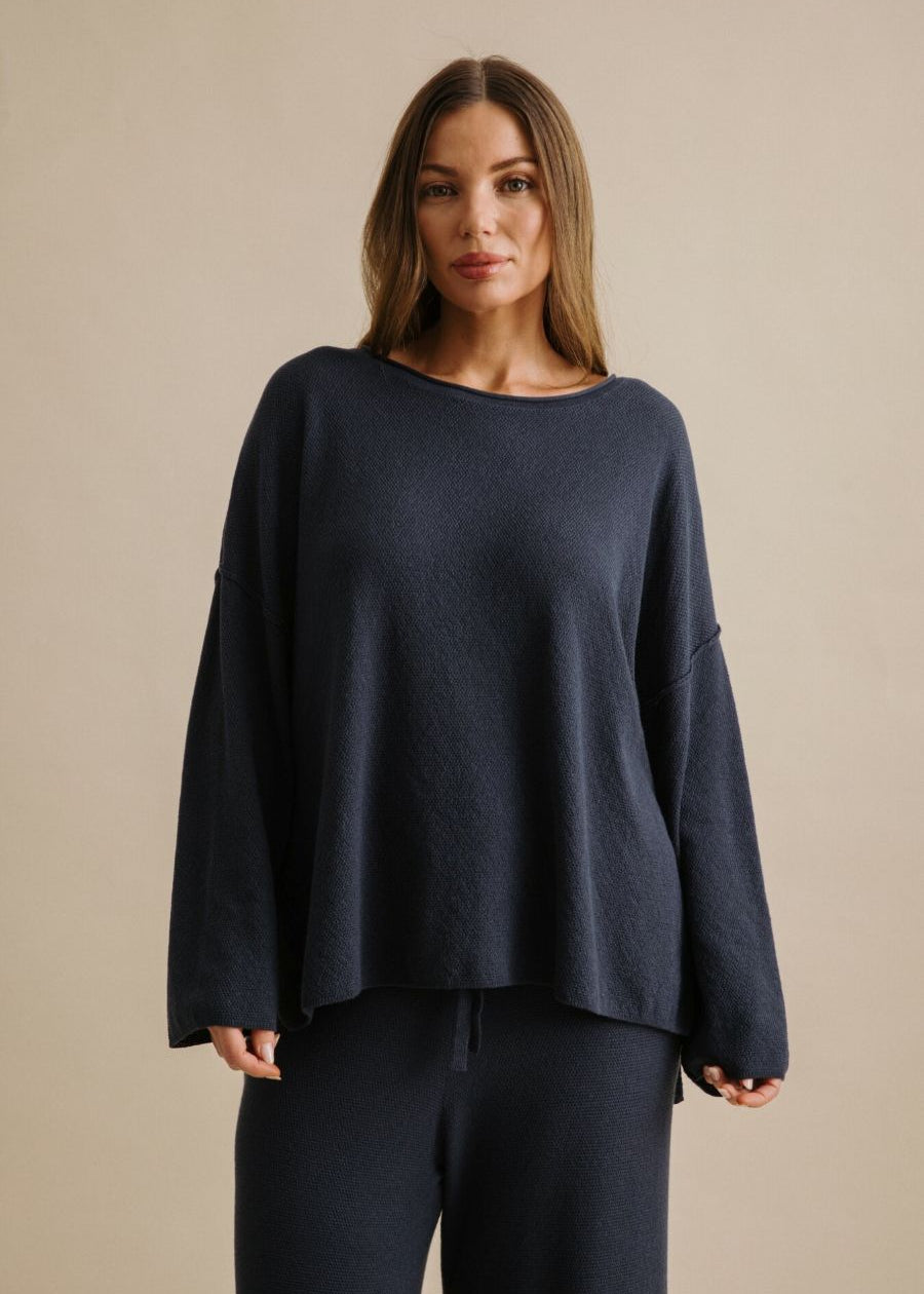 Talamaya Winter Retreat Merino Cotton Pullover in Lake