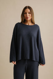 Talamaya Winter Retreat Merino Cotton Pullover in Lake