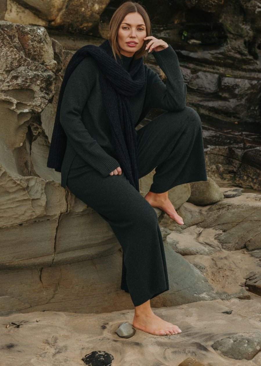 Talamaya Winter Retreat Merino Cotton Pullover in Pine