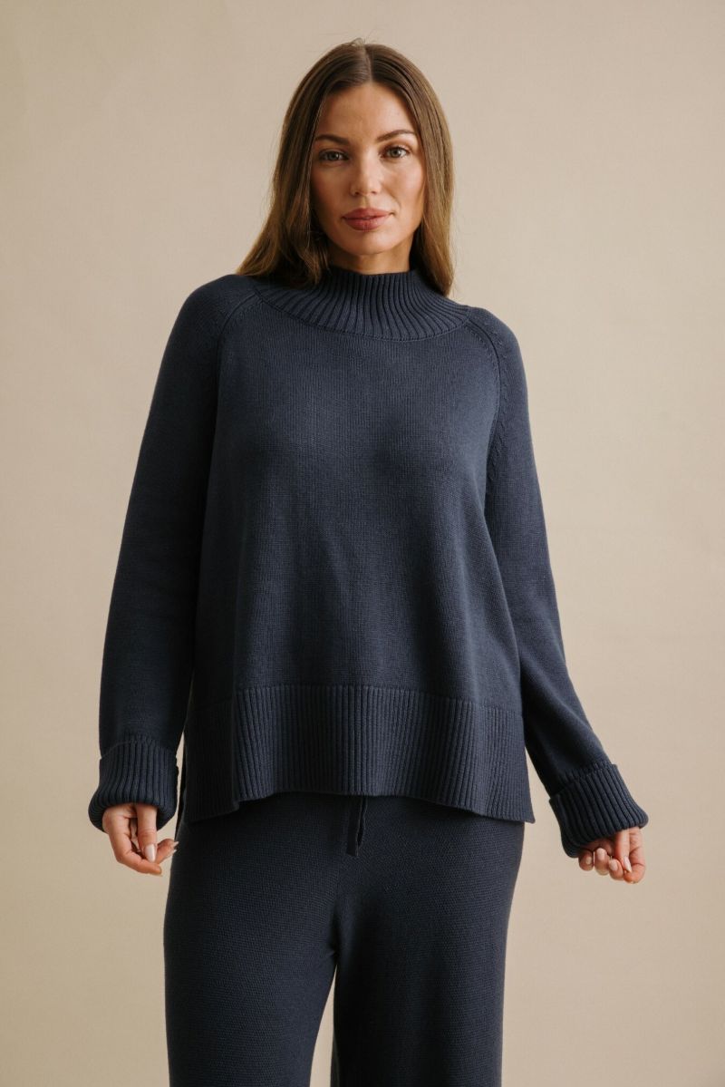 Harmony Mock Neck Pullover- Lake