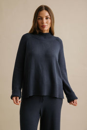 Harmony Mock Neck Pullover- Lake