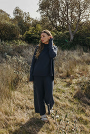 Talamaya Harmony Merino Cotton Mock Neck Pullover in Lake