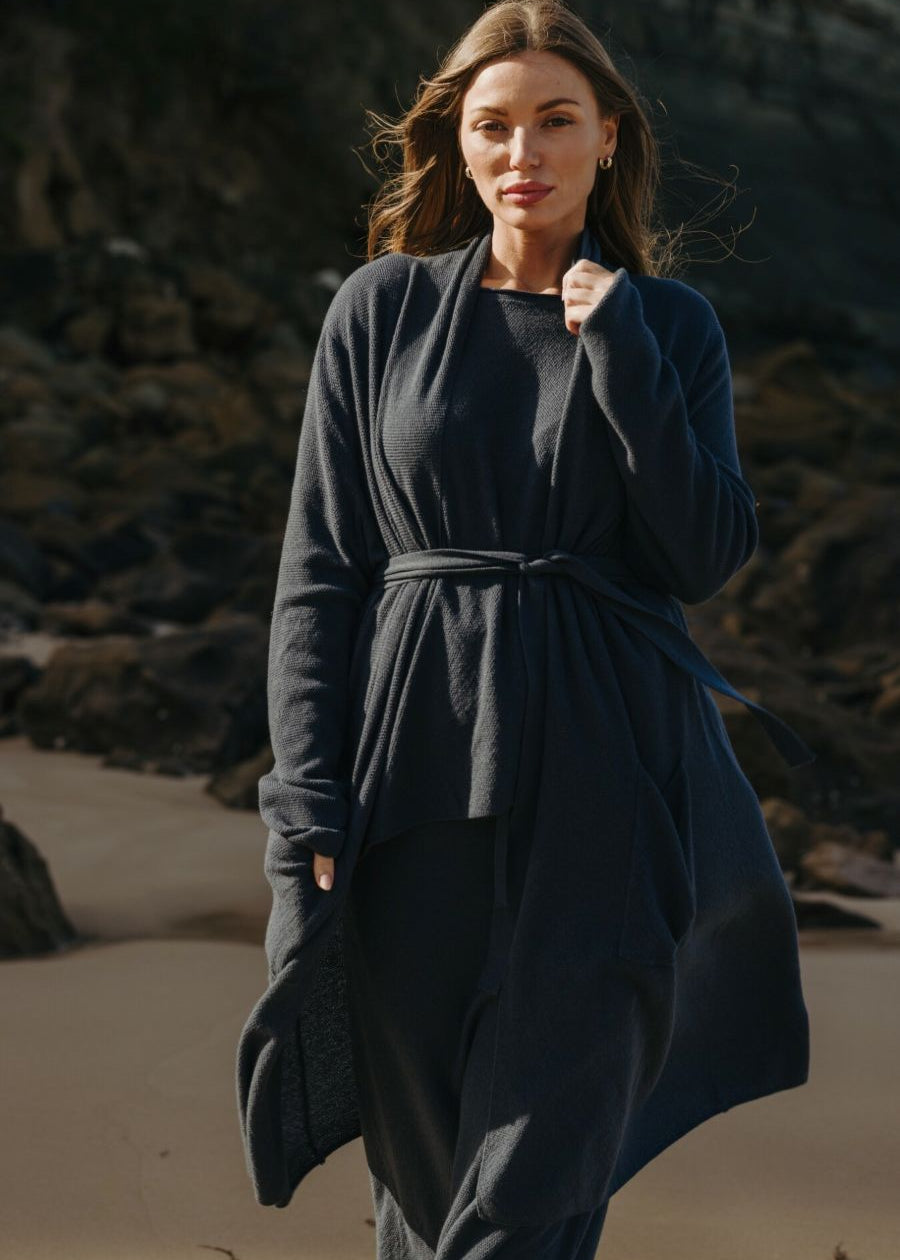 Talamaya Winter Retreat Merino Cotton Shawl Long Cardi in Lake