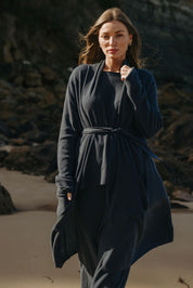 Talamaya Winter Retreat Merino Cotton Shawl Long Cardi in Lake