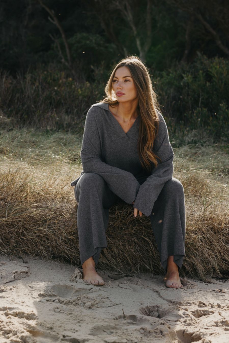 Winter Retreat Collar Pullover- Ash