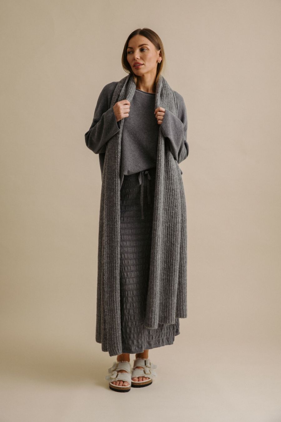 Waves Merino Pleat Skirt- Ash