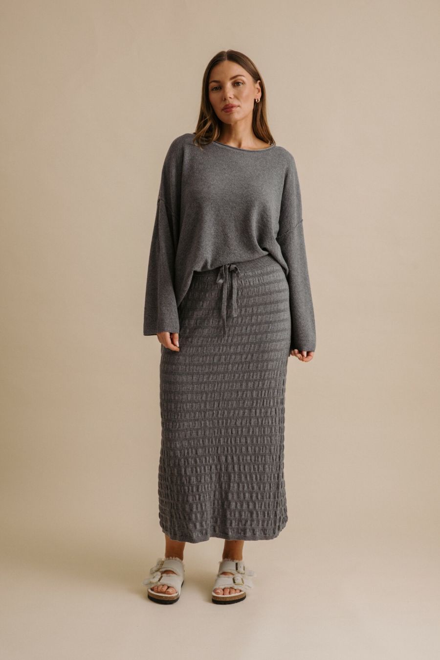 Waves Merino Pleat Skirt- Ash