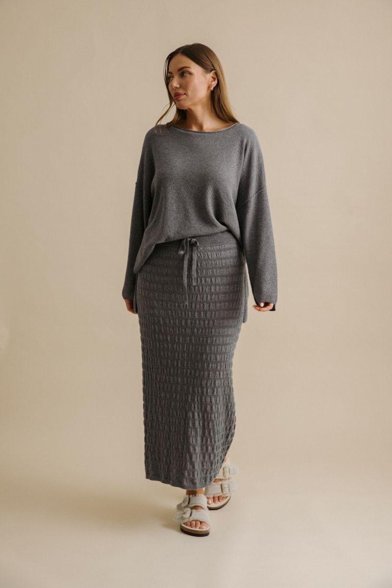 Waves Merino Pleat Skirt- Ash