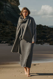 Talamaya Waves Merino Cotton Pleat Skirt in Ash