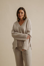 Haven Merino V Pullover- Wheat