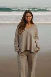 Talamaya Haven Merino V Pullover in Wheat